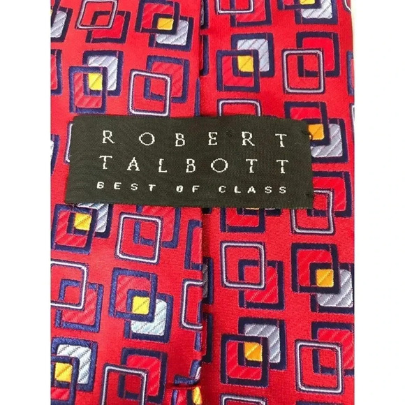 Robert Talbott "Best of Class" Red Square Geometric 100% Silk Classic Neck Tie - Picture 4 of 5